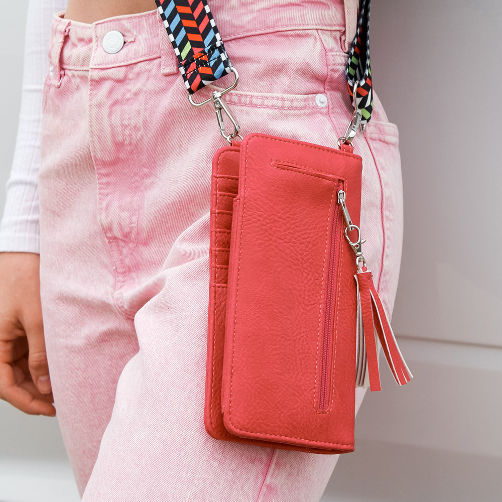 ROSA.K Tribal Black, Pink, Purple, & Teal Hand Strap Mini Leather Handbag